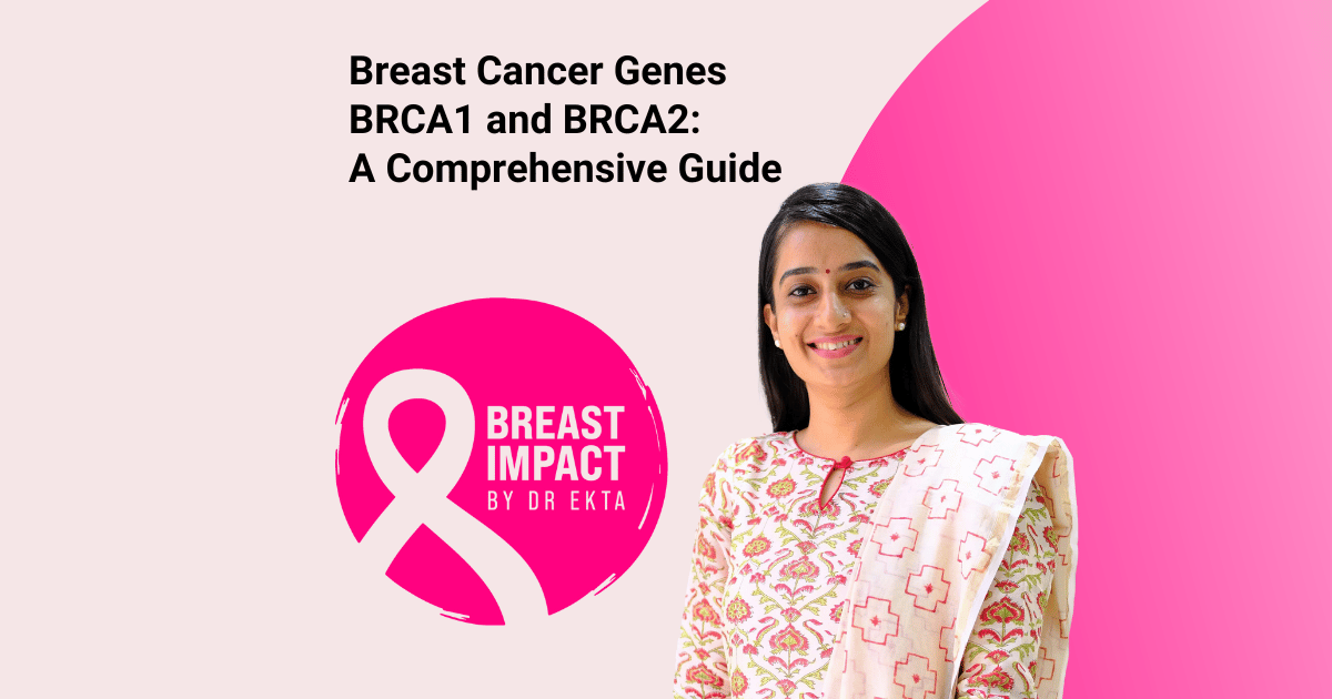 post featured image with title, breast cancer genes BRCA1 and BRCA2. by Dr Ekta Vala Chandarana