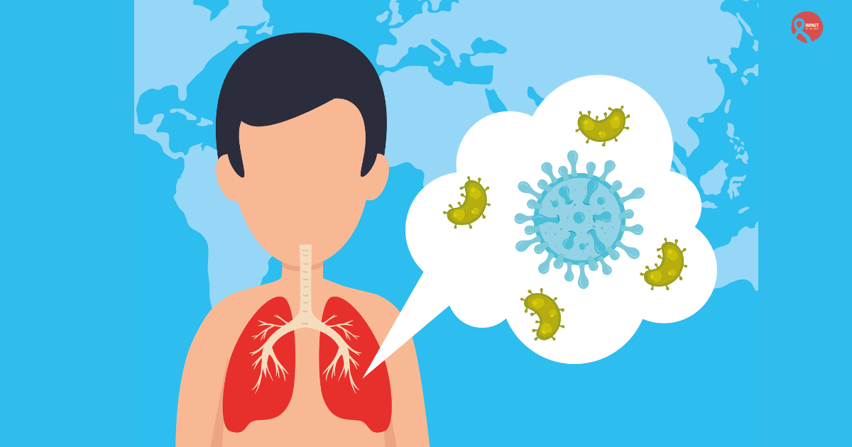 Illustration showing lungs affected by polluted air and harmful particles increasing lung cancer risk
