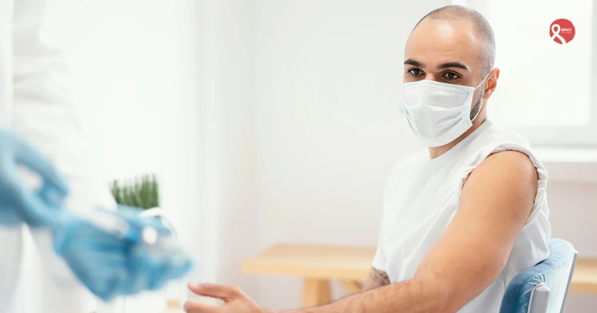 Patient receiving immunotherapy injection from a healthcare professional wearing gloves.