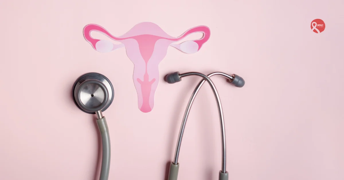 Stethoscope with illustration of the female reproductive system symbolizing cervical cancer awareness.