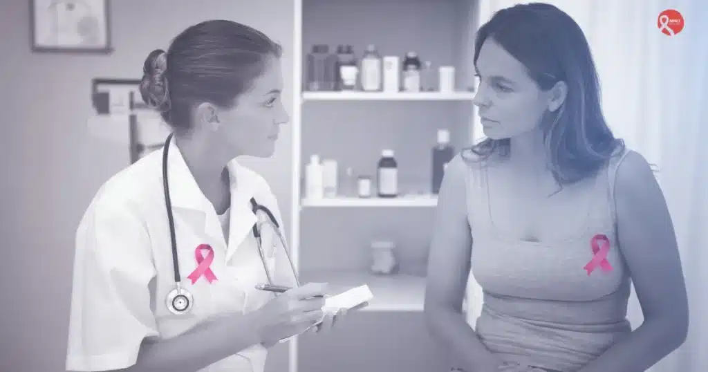 Female doctor consulting a breast cancer patient, symbolizing awareness and treatment options in Ahmedabad.