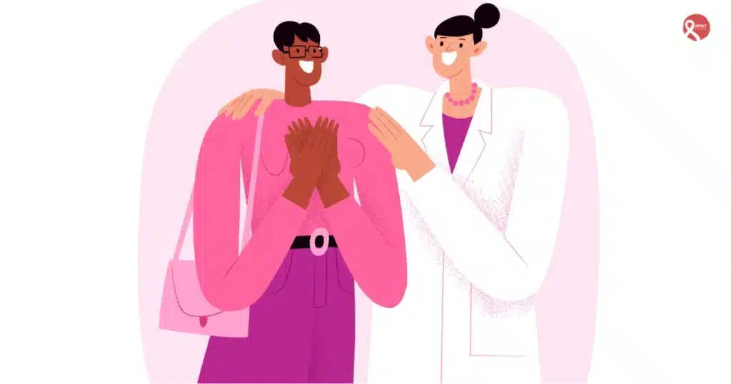 Breast cancer patient consulting doctor for a second opinion and support.