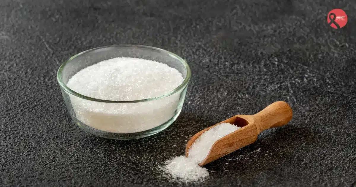 Bowl of Ajinomoto crystals highlighting the debate around Ajinomoto and Cancer risk.