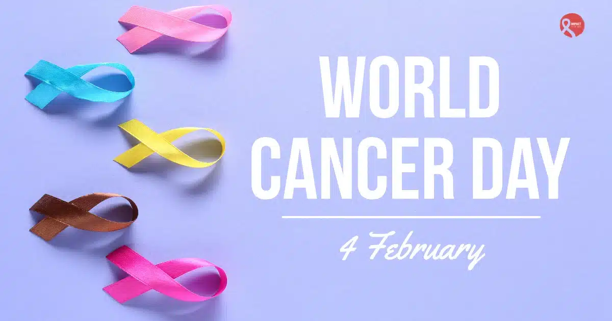 Colored awareness ribbons displayed with the text World Cancer Day and the date 4 February, representing global cancer awareness and support.
