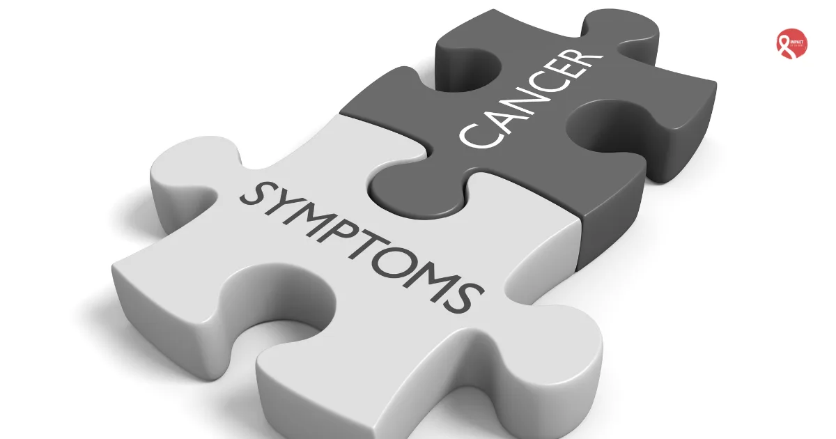 Puzzle pieces labeled “Cancer” and “Symptoms” joined together, symbolizing understanding and identifying early cancer symptoms.