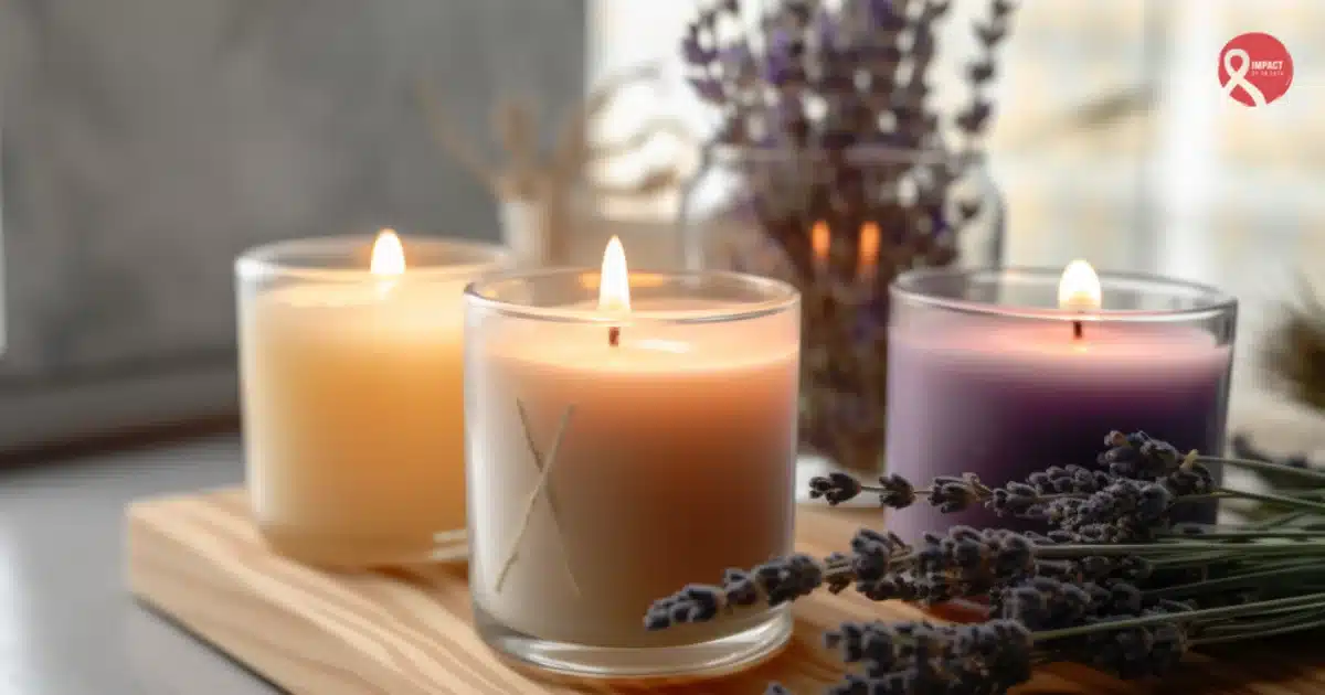 Aromatic scented candles burning indoors representing discussion about Scented Candles and cancer risk.